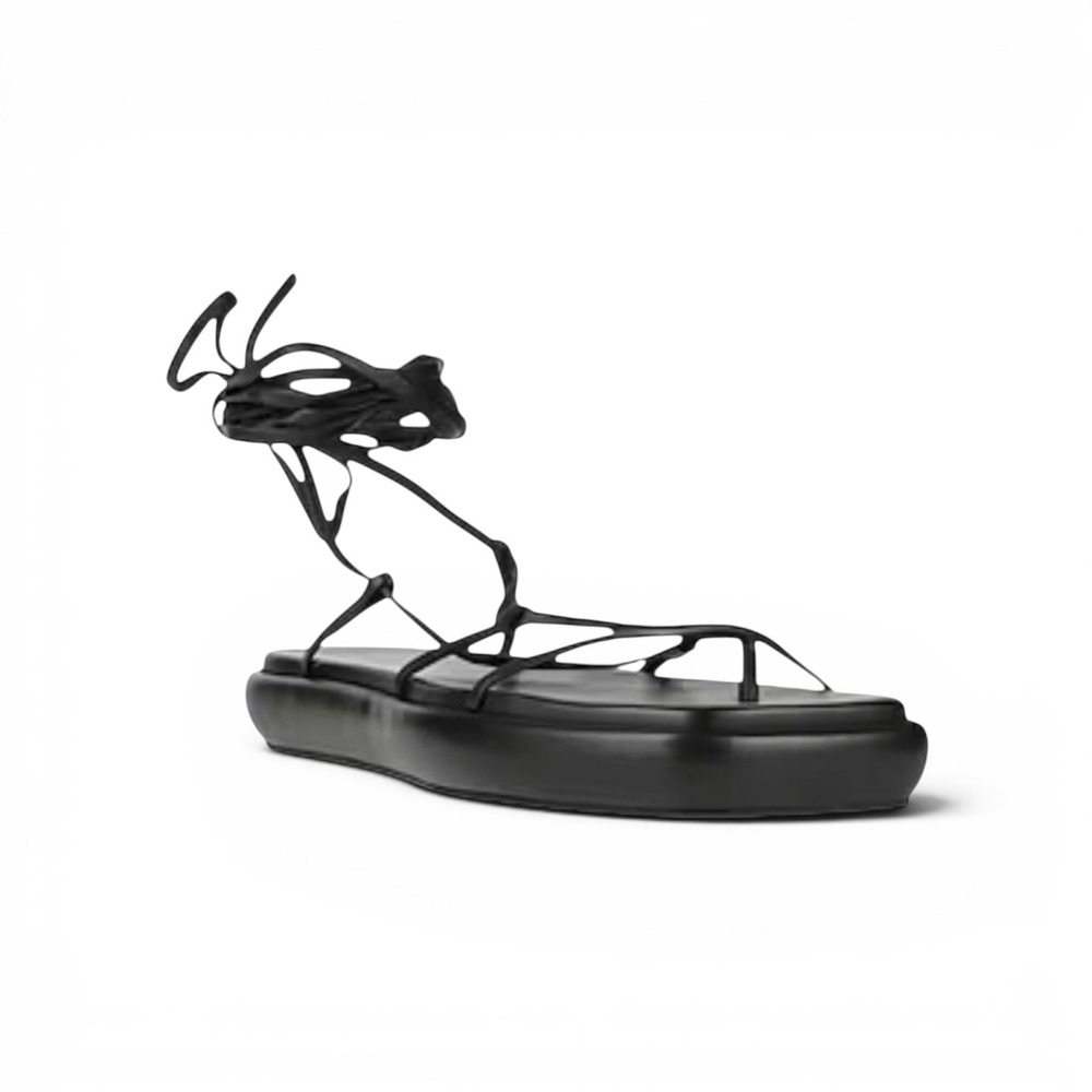 Ilio Smeraldo Sandals Women 37 Black Lace Up Strappy Leather Platform Square Toe